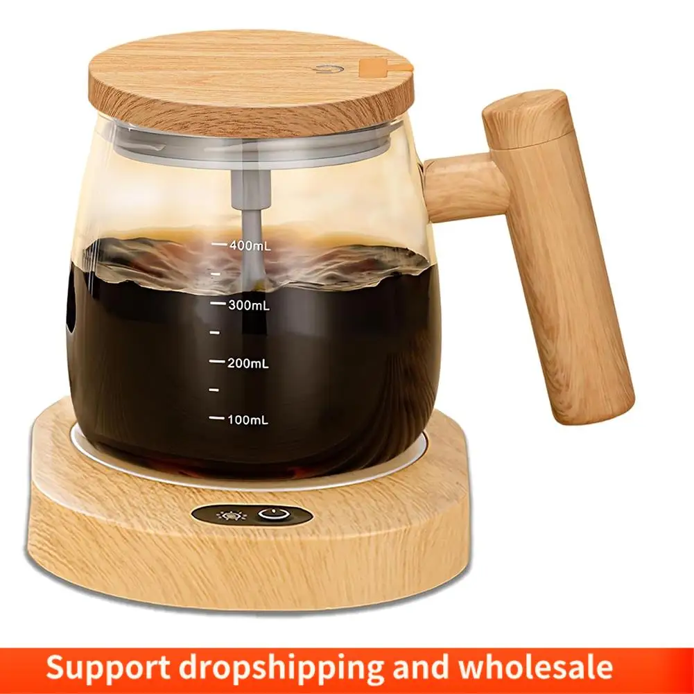 Taza autoagitadora eléctrica AA86 con base calefactora y tapa, taza mezcladora de vidrio de alta velocidad para café, viajes y oficina, resistente al agua