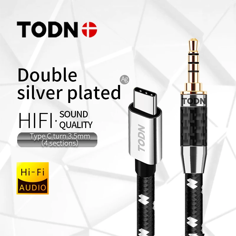 TODN typ c do 3.5 jack aux audio kabel usb c dac tipo c srebrny mikrofon usb 32 bity/384khz do telefonu, słuchawek, głośnika