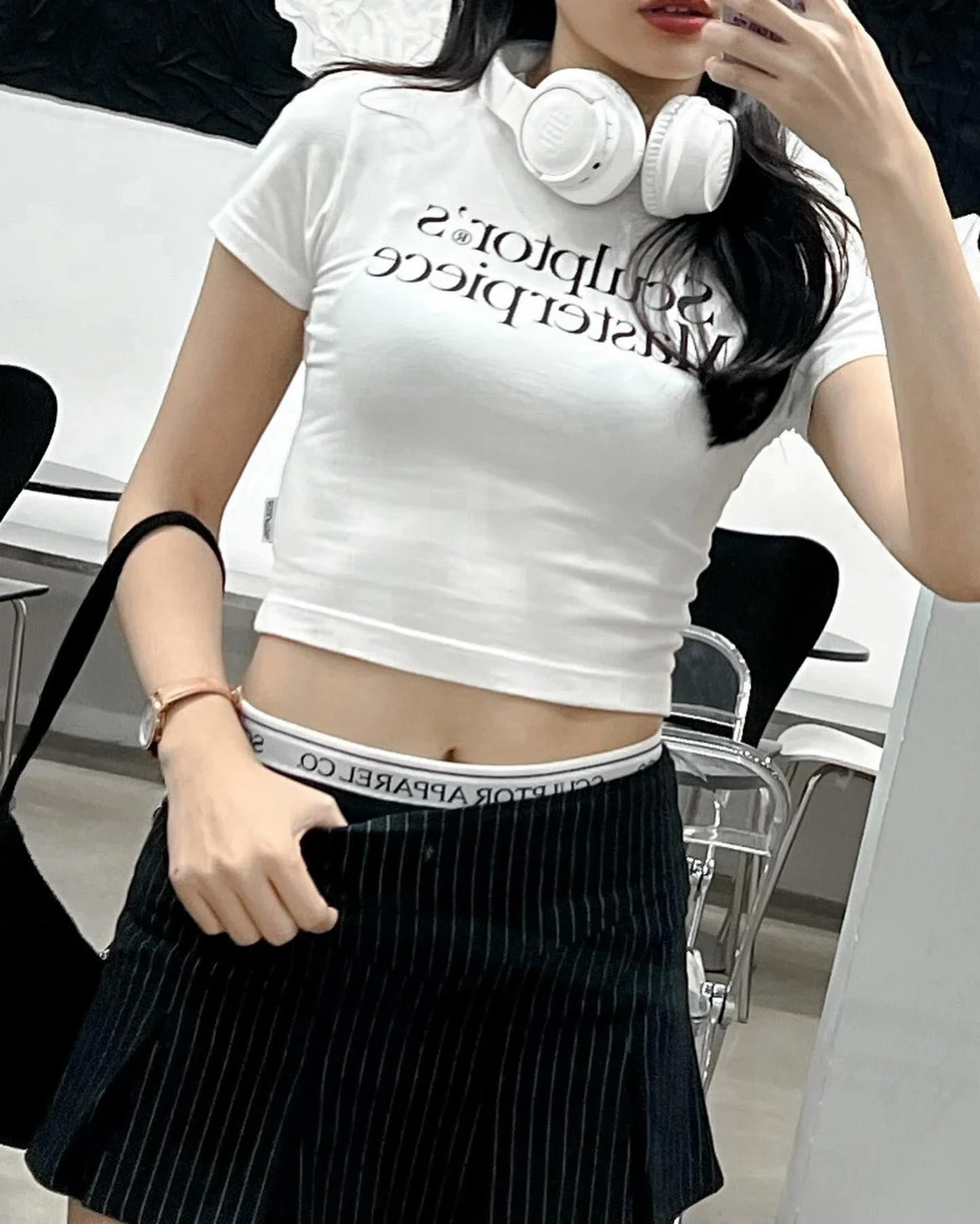 

Korean Sle High Waist A-Line Skirt with Stripe Pattern Anti-Light Sweet And Spicy Sle ort Skirt for Young Women