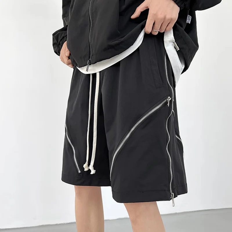 

Streetwear Mens Y2K Zip-up Design Shorts Spring Summer Casual Loose Straight Solid Color Shorts Men's Vintage Patchwork Shorts