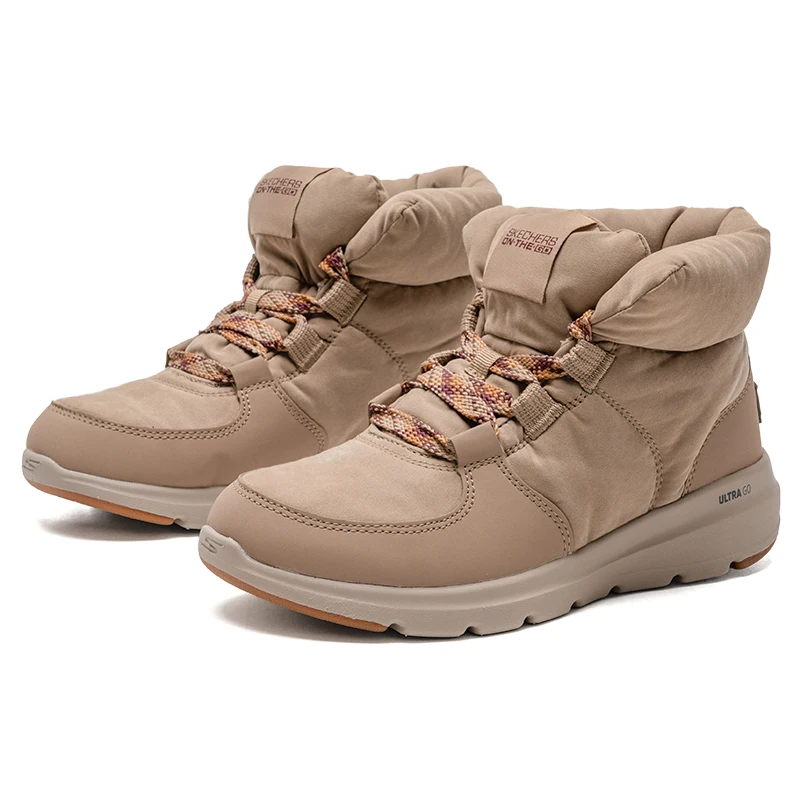 

Skechers Women's Warm Short Snow Boots, Fashionable, Comfortable, Soft, Thick-Soled High-Top Shoes 144194-Tan