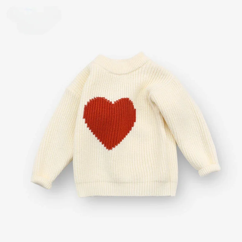 Boutique Kids Fall Clothes Baby Boys Girls Kawaii Sweater Heart Pullover Sweater Cute Red toddler Christmas Sweater 90-130cm