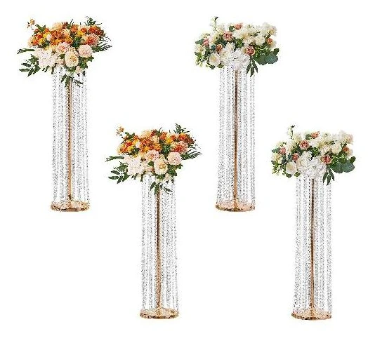 Gold Metal Column Wedding Flower Stand High With Metal Laminate Vase Geometric Centerpiece Stands Cylindrical Floral