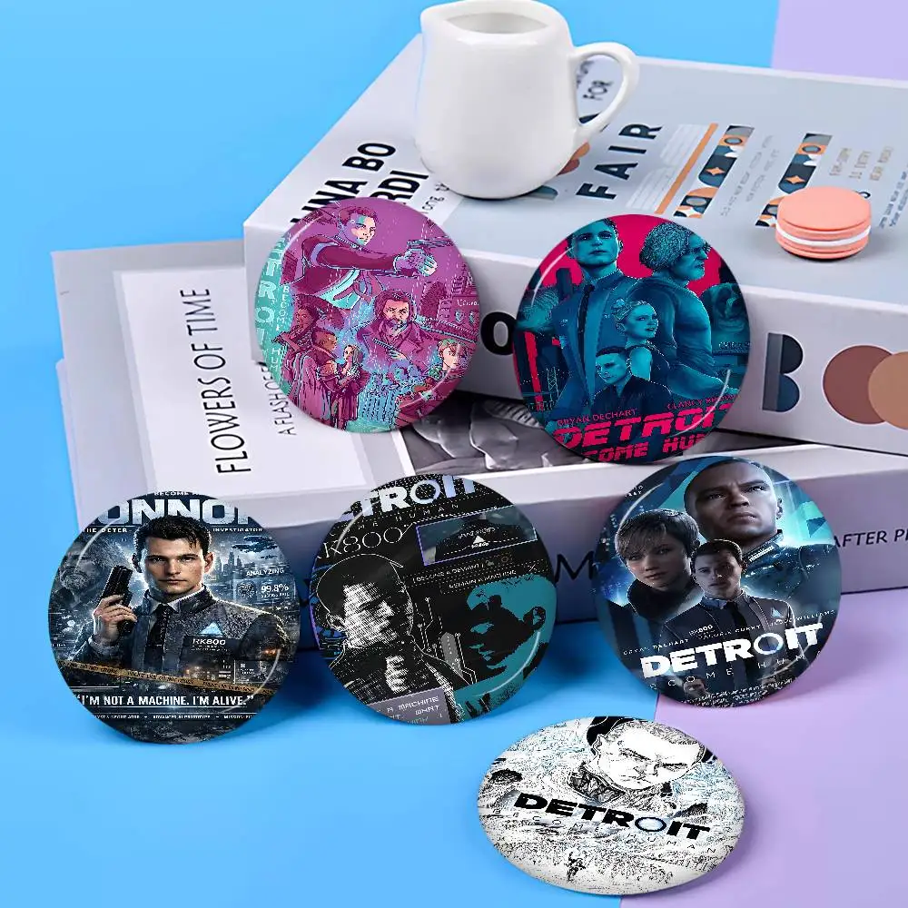 Game D-Detroit Become Human Round Button Pins Slogan Creative Brooches Backpack Clothes Decoration Fashion Cartoon Jewelry Gifts