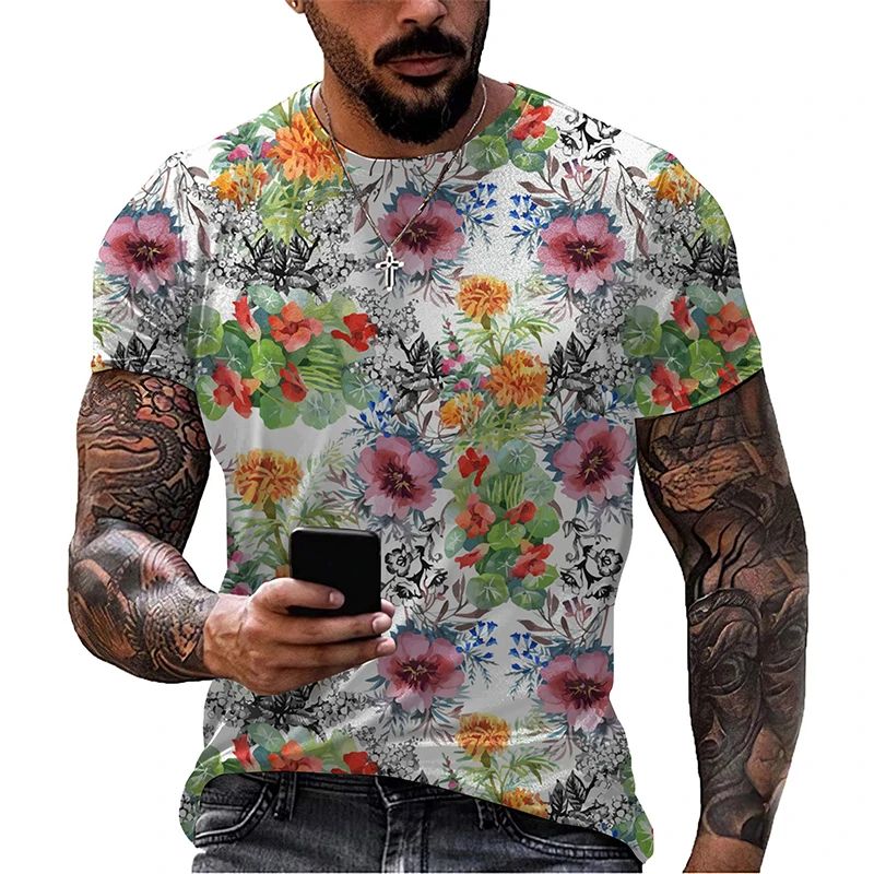 Flower Floral Plant 3D Print T-shirt Men Women Summer Short Sleeve T Shirts Oversized Harajuku Streetwear Tees Top Kids Clothing