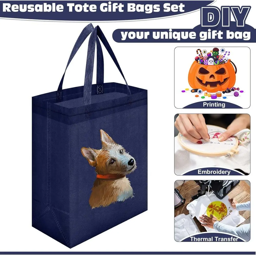 حقائب يد قابلة لإعادة الاستخدام مكونة من 200 قطعة، مقاس 8 × 4 × 10 بوصة، غير منسوجة، بقالة باللون الأزرق الداكن وحقائب هدايا