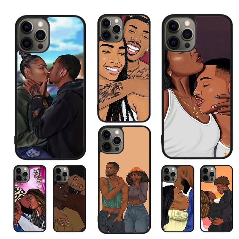 Afro Black Couple Kiss Celular Mobile Smartphone Cases For iPhone 16 15 14 12 13 mini 11 Pro MAX 7 8 Plus SE2020 Coque Fundas