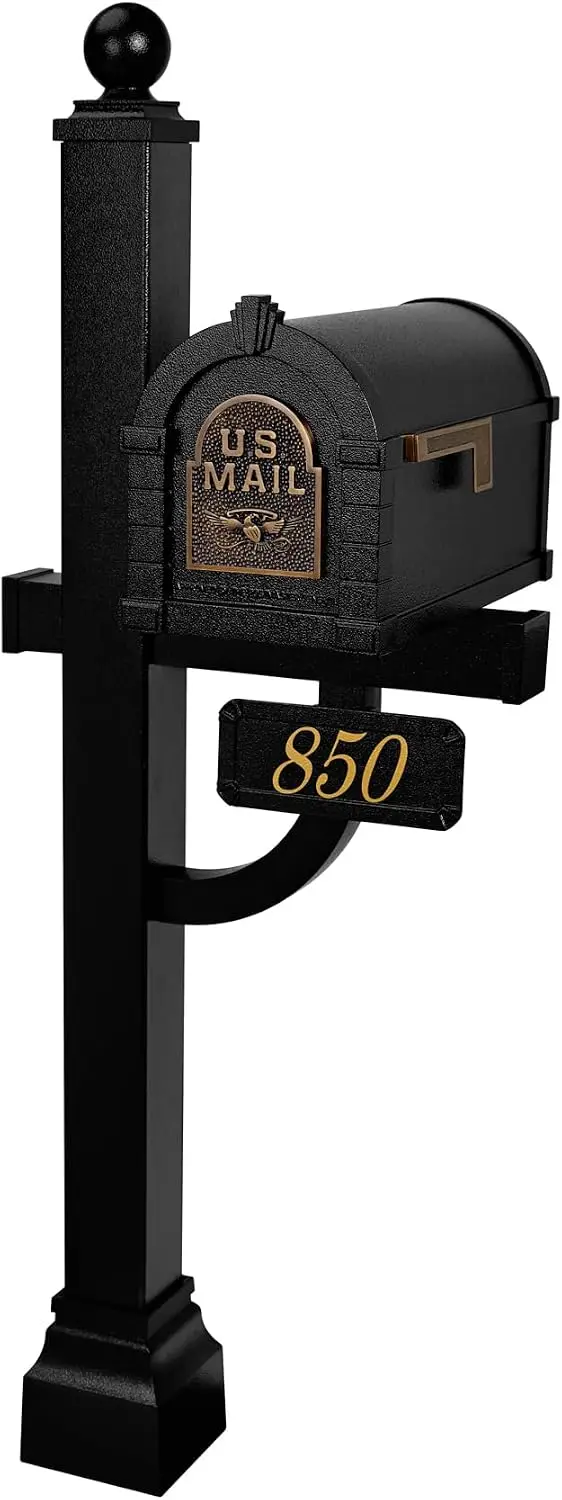 Gaines Keystone Series Mailbox - Black with Antique Bronze Fleur de Lis