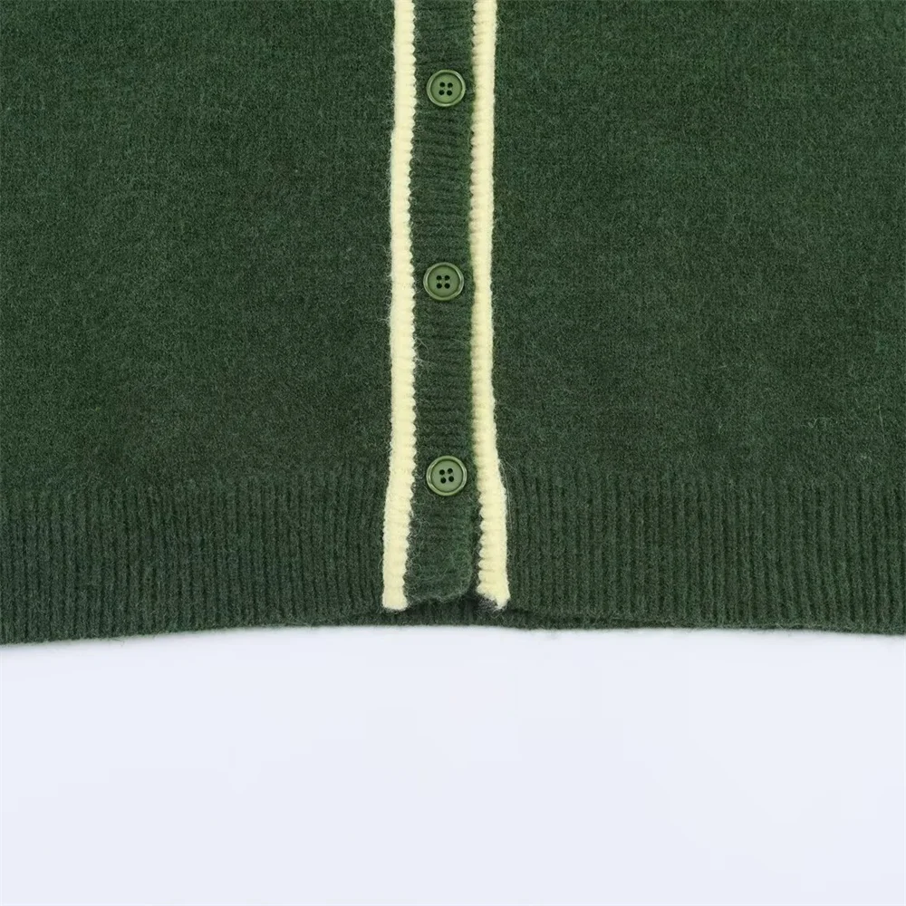 نمط جديد للتنقل البسيط للسيدات بألوان متباينة وسترة محبوكة بأكمام طويلة ورقبة دائرية مزخرفة #4