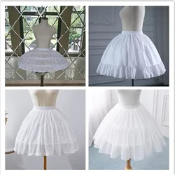 Women Girls Lolita Crinoline Petticoat Cotton Ball Gown Petticoat Short 2 Hoops Underskirt for Cosplay Big Hem Dress White