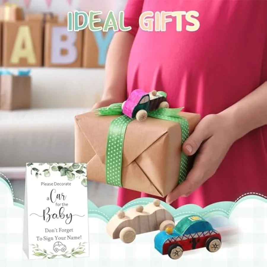 WinnerWhy 45 stuks houten doe-het-zelf autospeelgoed inclusief 32 onvoltooide houten autoblokken 12 markers en babyshowerspelbord voor babyshower
