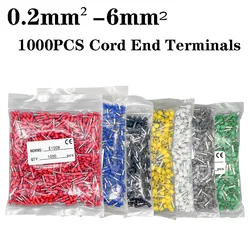 1000PCS Pure Copper Cord End Terminals Insulated Tubular Terminals E0208 0308 0508 7508 1008 2508 4009 6012 Ferrule Connectors
