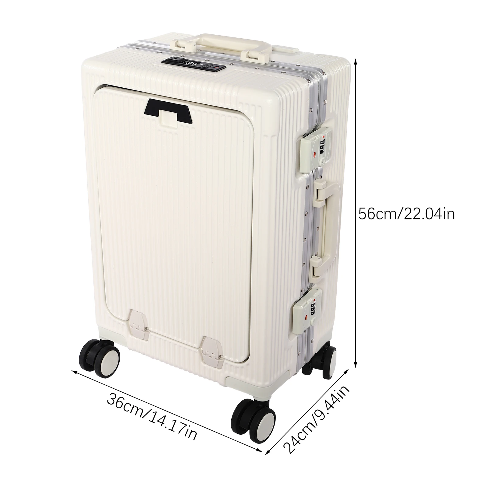 White 20" Boarding Suitcase(Convenient Design) - 45°-120° Front Compartment Opening&USB Port, Cup Holder&Hook(Free Hands)