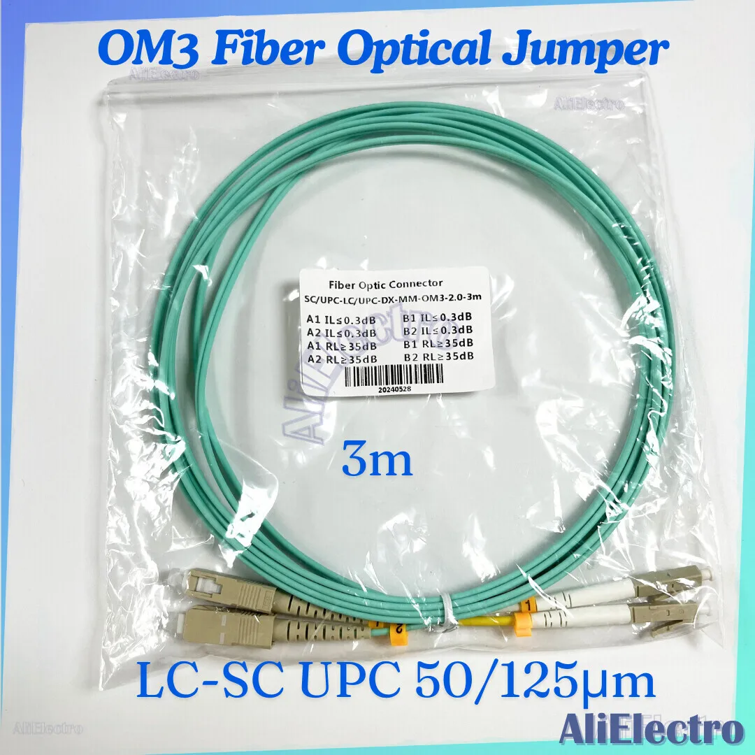 10Pcs/Lot 3m LC-SC UPC Multi-Mode OM3 Fiber Optical Jumper Patch Cord  2.0/3.0mm Multimode Duplex SC-UPC LC UPC