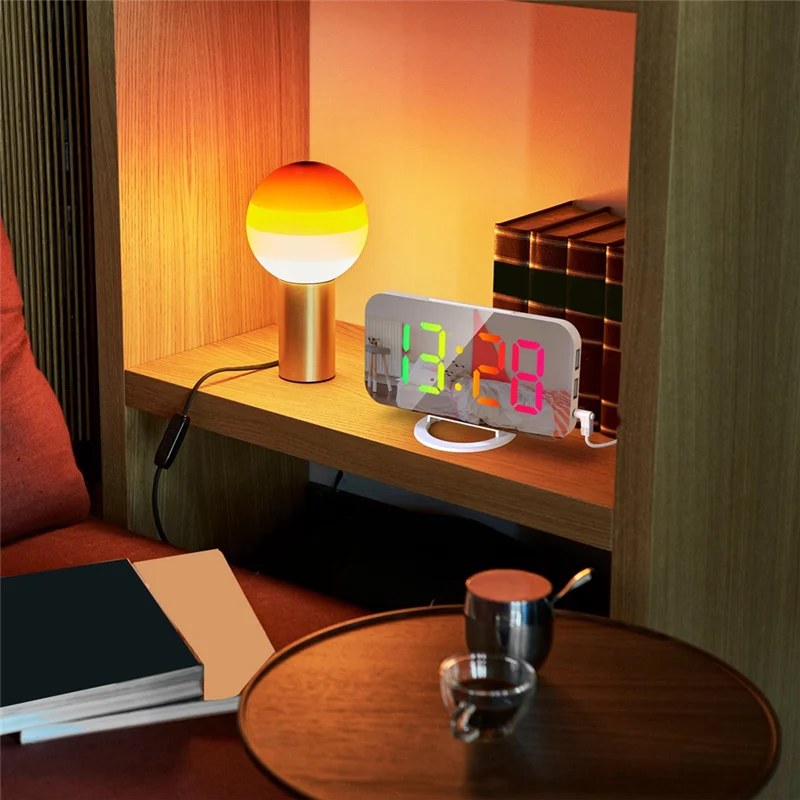 B50B-منبه رقمي RGB شاشة كبيرة ملونة عرض مرآة ذكية ساعة تنبيه عرض التاريخ لتزيين الغرفة