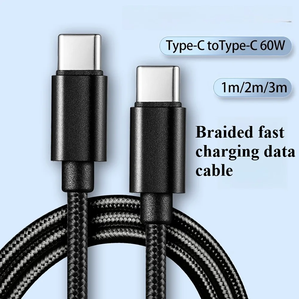 

66W Nylon Braided 1m/2m/3m USB C To Type C Fast Charging Cable Cord For iPhone Samsung Xiaomi Huawei Quike Charging Data Cable