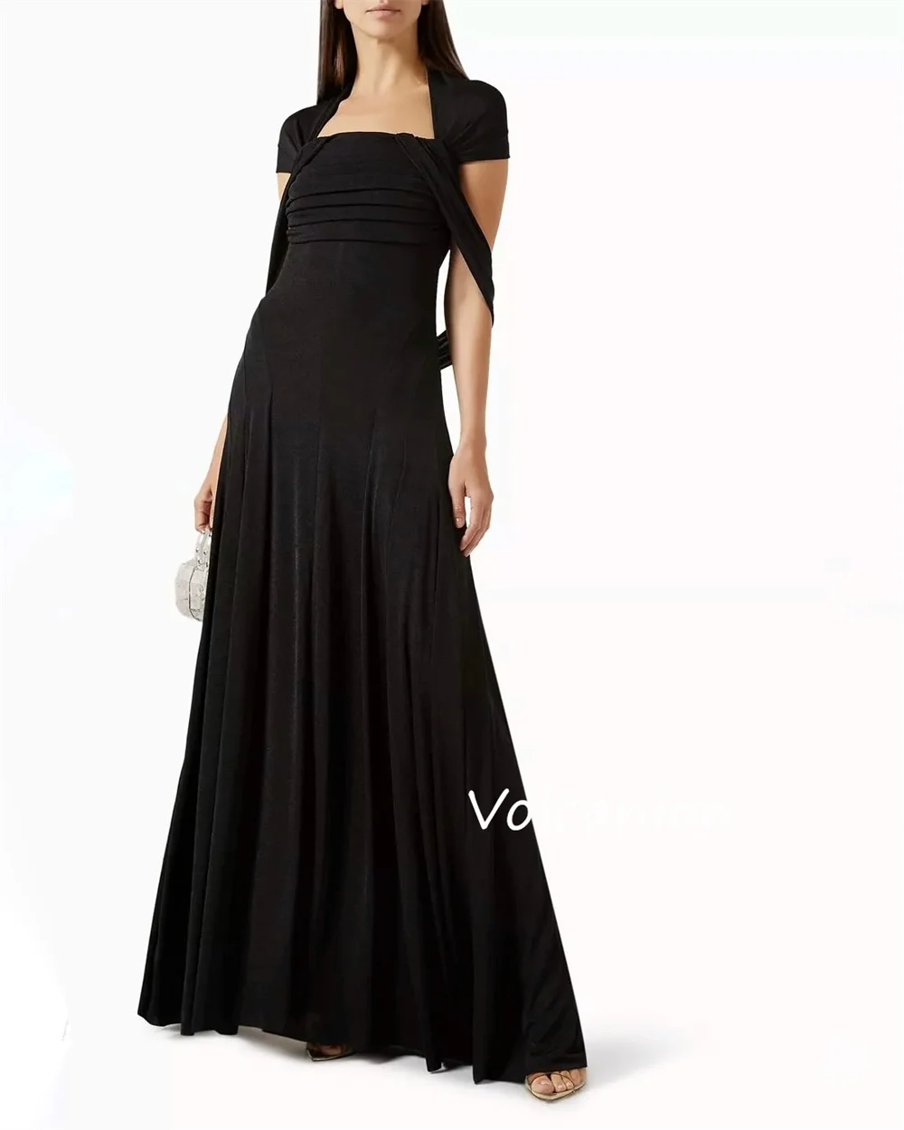 Personalizado simples chiffon plissado a linha pescoço quadrado vestidos longos sob medida ocasião celebridade correspondência de alta qualidade