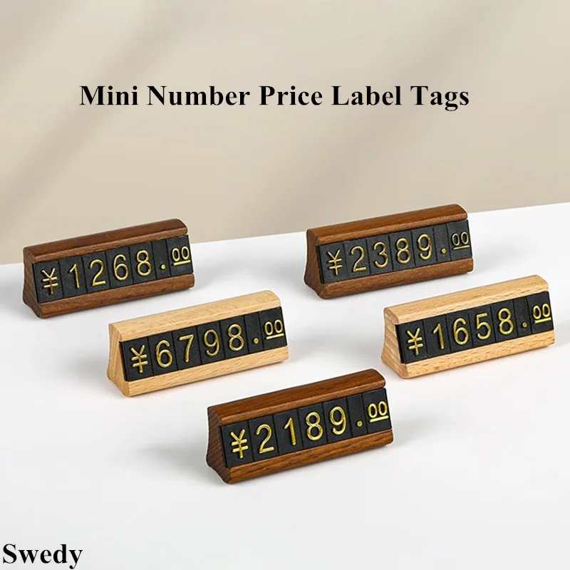 

Mini Wood Price Label Card Holder Tags Adjustable Number Jewelry Watch Price Cube Sign Holder Display Stand