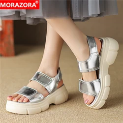 MORAZORA 2024 New Cow Leather Women Sandals Platform Summer Shoes Gold Silver Fashion Casual Sandals Ladies Shoes