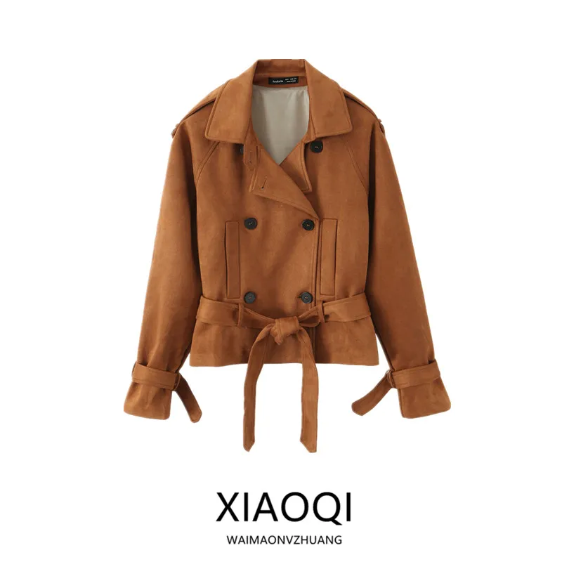 

Autumn 2025 Women's Faionable Velvet Jaet with oulder Straps And Cuff Straps Versatile Commute Sle Long Sve Coat