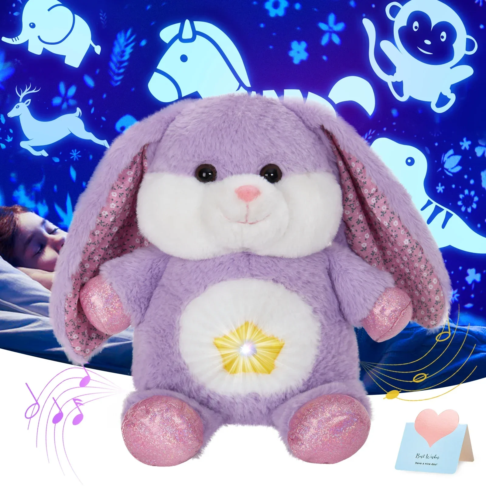 

Small Projector Rabbit Doll Pillow Husky Bear Plush Toys Stuffed Animals Toys for Girls Room Glowing Bunny Atmosphere Light