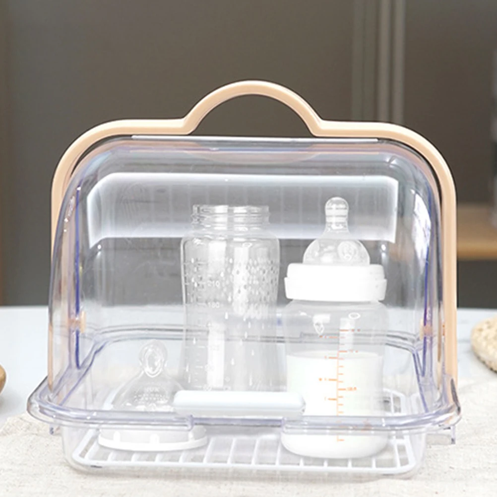 

1pc Baby Bottle Storage Box Transparent Lid Draining Tray Space Saving Organizer for Bottles Pacifiers Cutlery Plastic