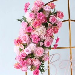 Artificial Rose Welcome Floral Arrangement White Pink Flower Ball Match Iron Arch for Wedding Decoration Mariage Party Decor