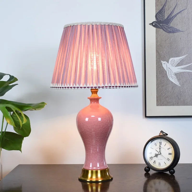 Classical American ceramic bedside table lamp small bedroom study creative wedding festive decorative table lamp