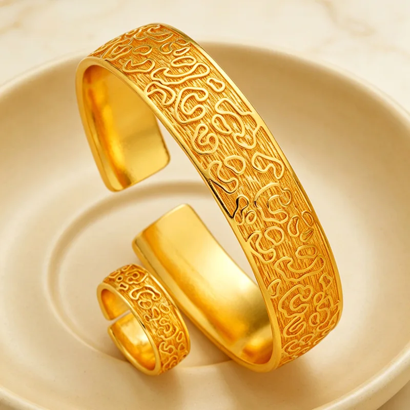 Hand Carved Solid Gold Set For Women 24K Gold AU999 Skin-friendly AU999 gold, loose opening for all-day comfort