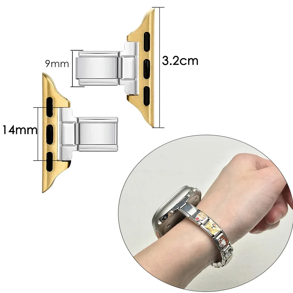 New Fashion 14mm Strap Connector Adapter for Smart Watch Stainless Steel Italian Charm Link Fit 9mm Bangle DIY Making Gift