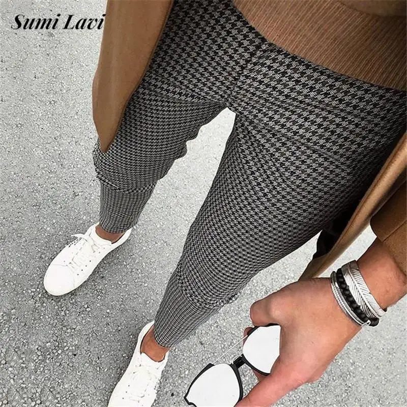 

Стильные мужские брюки-слим с принтом «гусиная лапка», винтажные прямые брюки-карандаш, модные мужские эластичные брюки-стрейч для уличной моды, весна 2026