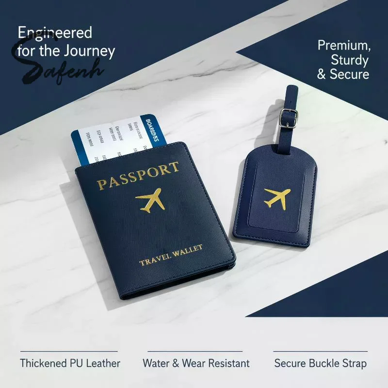 2Pcs/Set PU Travel Passport Cover Luggage Tag Suitcase Identifier Label Baggage Boarding Bag Tag Name ID Address Passport Holde