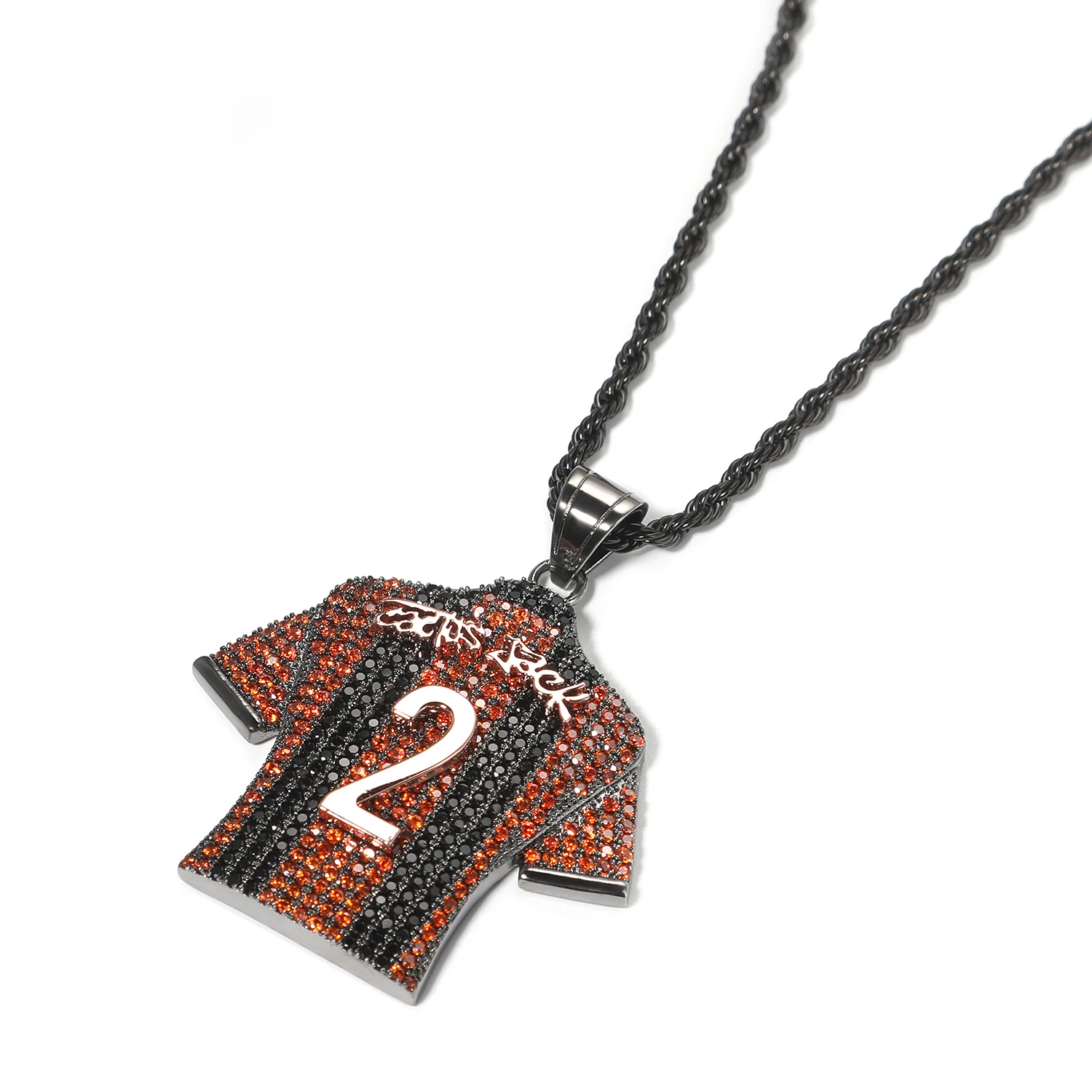 THE BLING KING – collier avec pendentif de l'équipe de Football, nom personnalisé, rouge glacé, noir, CZ, bijoux HipHop pour hommes et garçons, cadeau de Football