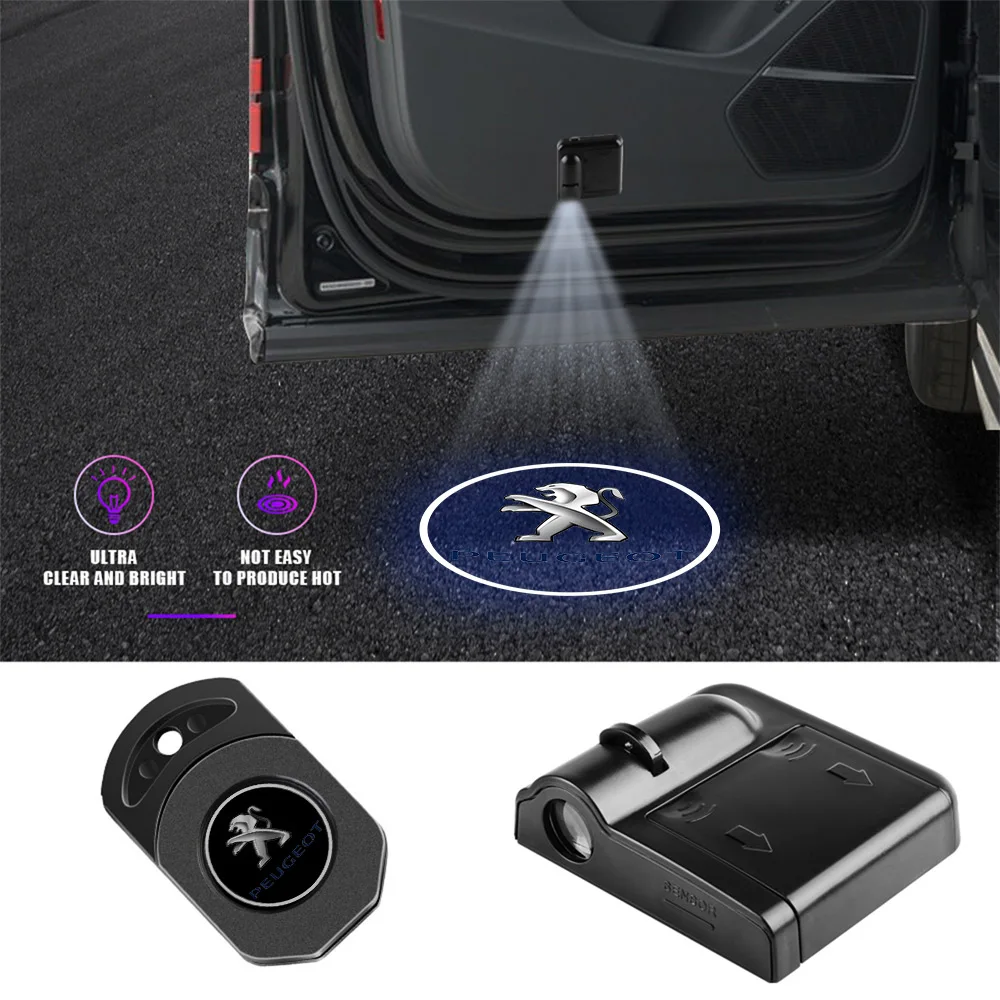 Car Door Wireless HD Logo Welcome Lights Projector Auto Styling Decoration Tools For Peugeot GT 206 207 208 2008 308 3008 508 J9