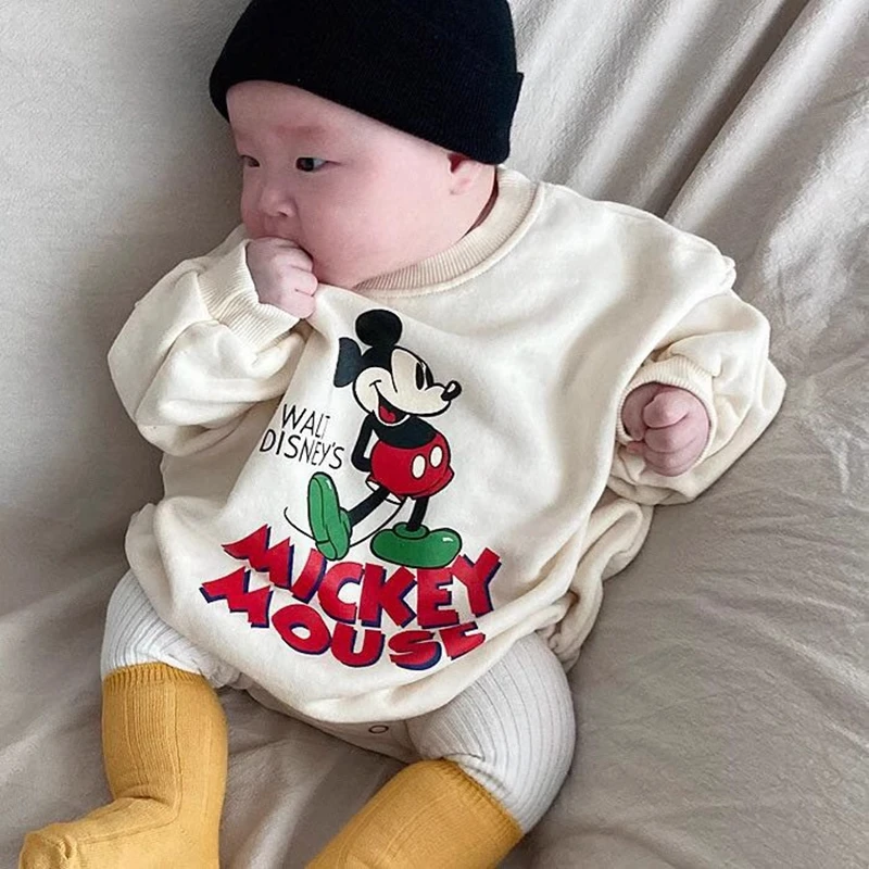 Fashion Spring Autumn Boys Girls Rompers Disney Mickey Mouse Newborn Baby Clothes Children Infant Long Sleeve Jumpsuits Playsuit