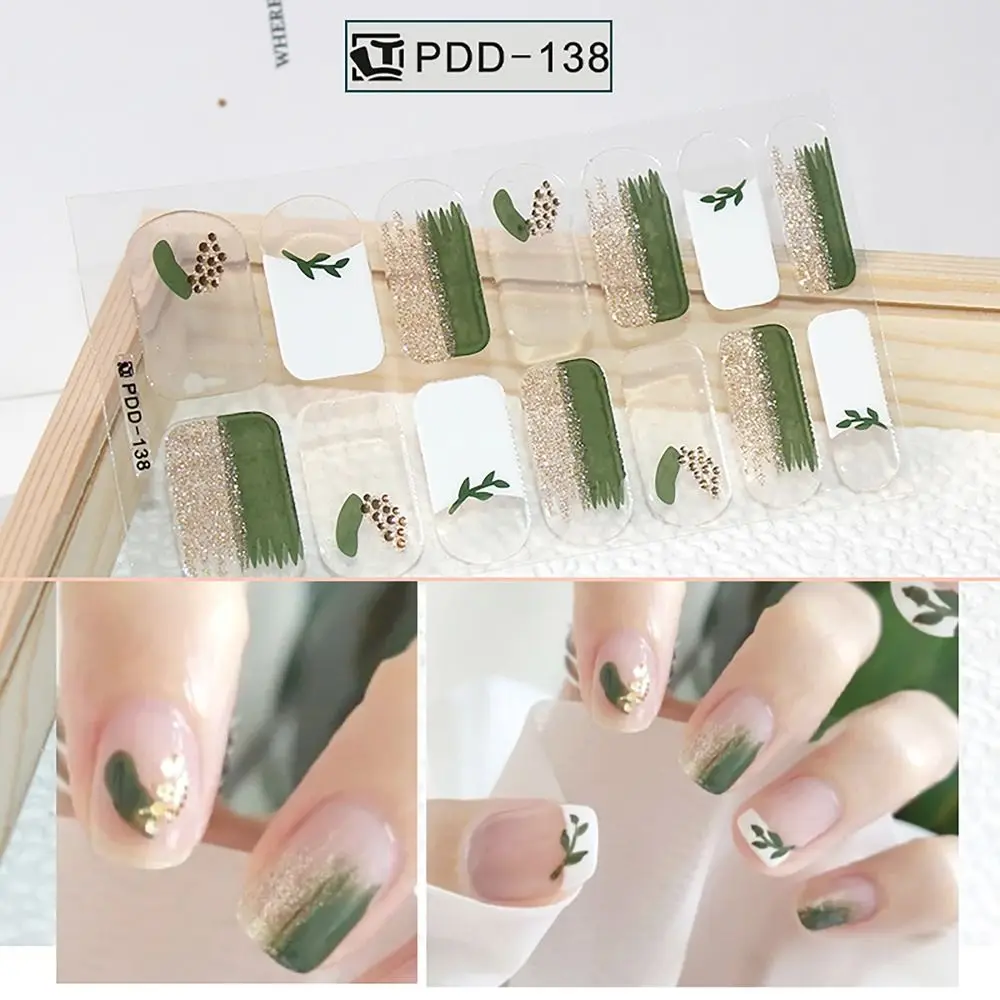 INS trendi 14Strip stiker Gel kuku Semi sembuh Floristic kuku Patch penutup penuh stiker seni kuku DIY membuat seni kuku