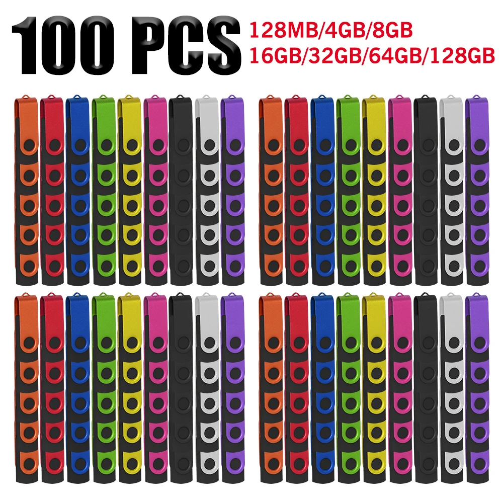 100 Pcs/ Lot USB 2.0 Flash Drive Pendrive 1GB 2GB 4GB Pen Drive 8GB 16GB Memory Stick 32GB USB Stick 64GB Flash 128MB Gift