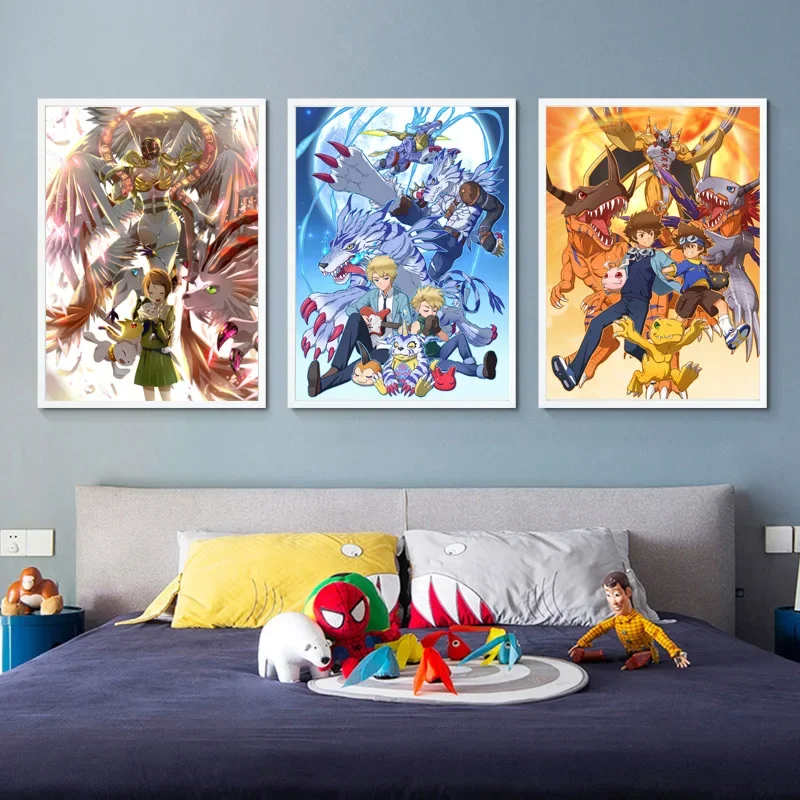 Canvas Painting Bandai Digimon Poster Pikachu Tyrannosaurus Magical Anime Cartoon Children\'s Room Decoration