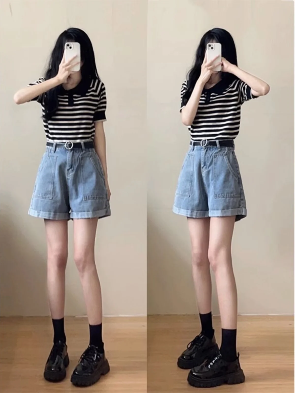 

High Waist A-Line Denim Shorts Women plus Size Loose Straight Leg Slimming Wide Leg Hot Pants Summer Casual Blue Jeans