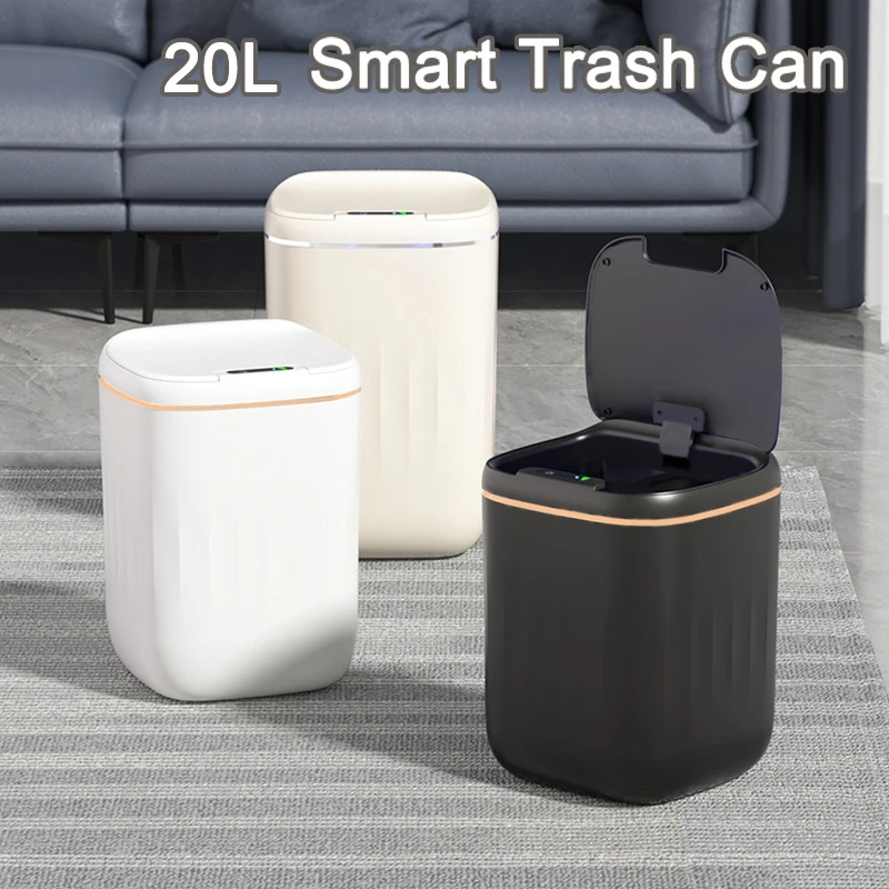 

Automatic Trash Can 20L Smart Sensor Bins Waterproof Large-capacity Bathroom Toilet Paper Basket Kitchen Black Trash Bin