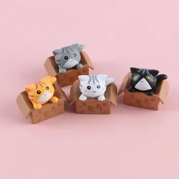 창의적인 상자 고양이 입상 미니어처 사랑스러운 만화 새끼 고양이 PVC 장식품, 자동차 불쌍한 모델, 가정 장식용 작은 조각상 