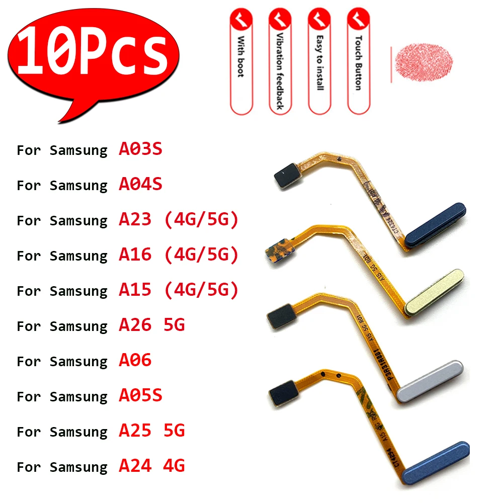 10Pcs，NEW FingerPrint Touch ID Sensor Home Return Key Flex Cable For Samsung A03S A04S A06 A05S A15 A25 A24 A23 A16 A26 4G 5G