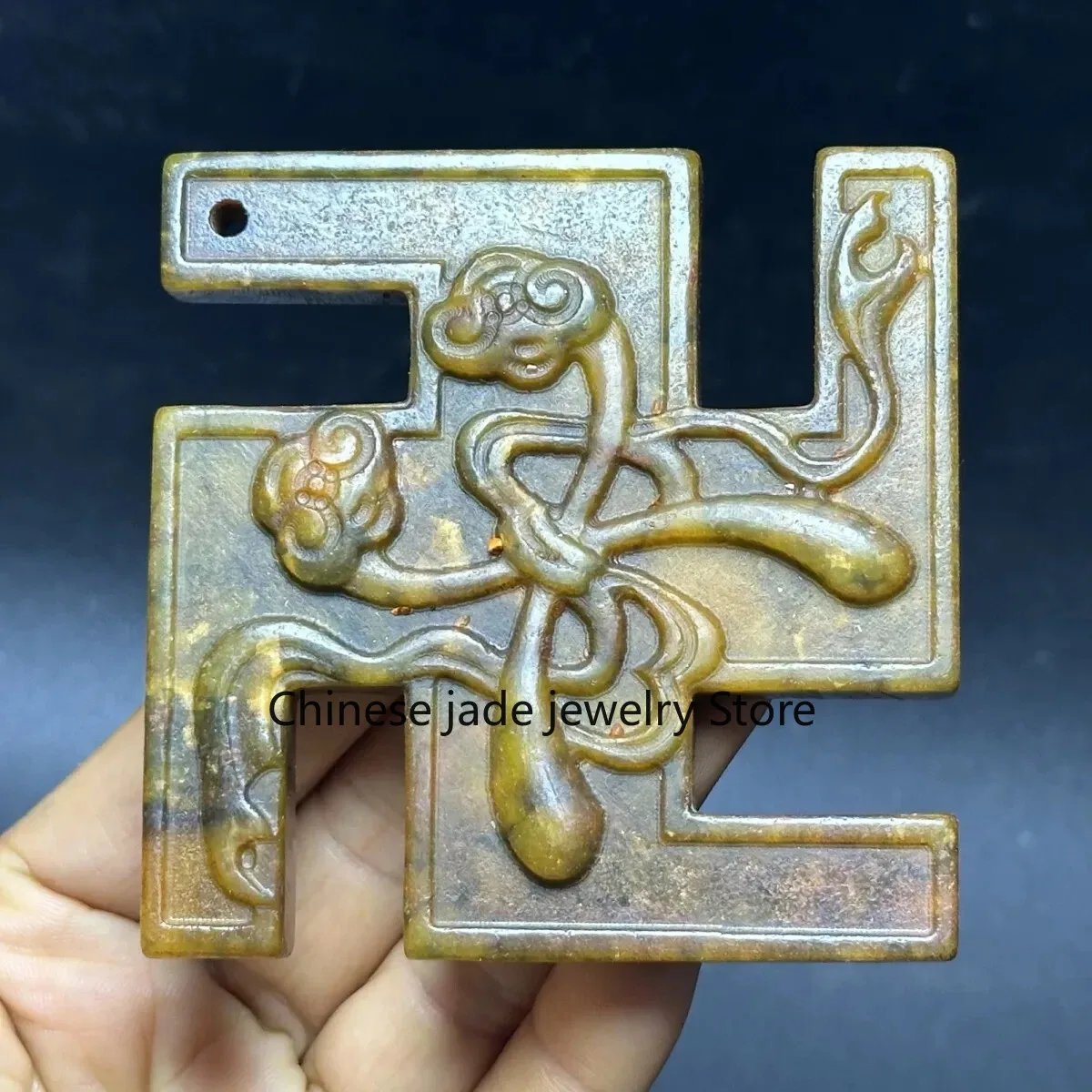 China Antique Old Jade Collection Pendant Tibetan Buddhism Blessing Ornament