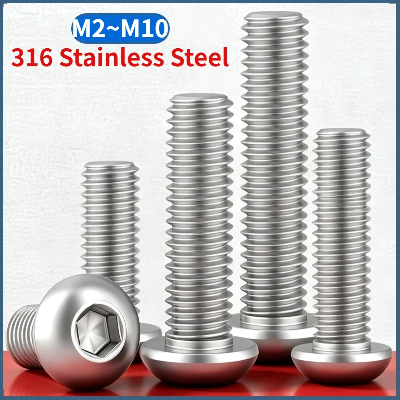 M2 M2.5 M3 M4 M5 M6 M8 M10 316 Stainless Steel Hex Socket Button Round Head Allen Bolt Screws
