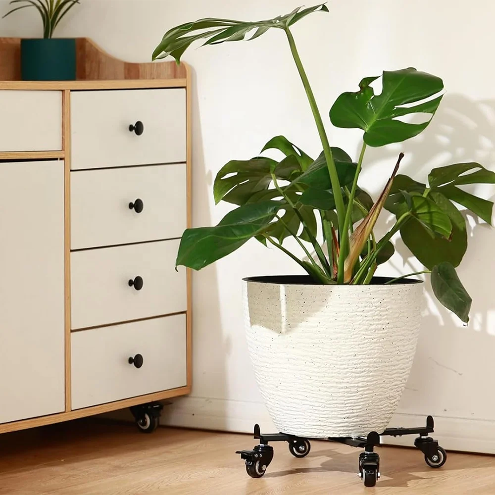 Adjustable Metal Plant Caddy with Wheels Rolling Plant Stands with Casters Outdoor Plant Pot