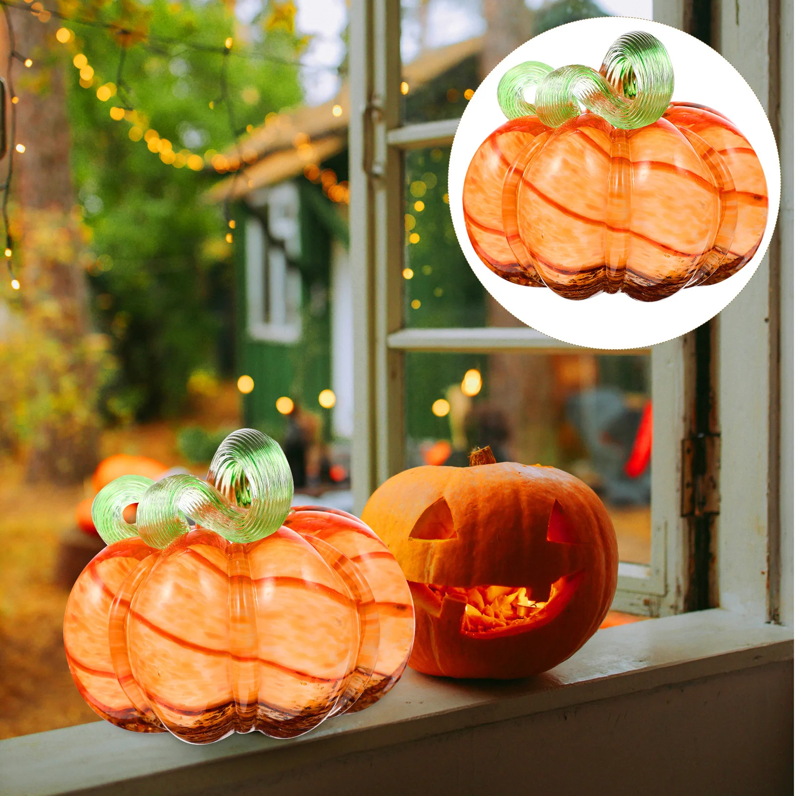 

Glass Pumpkin Ornament Tabletop Adornment Natural Design Desktop Decor Refresh Indoor Space Glass Pumpkins Room Decor
