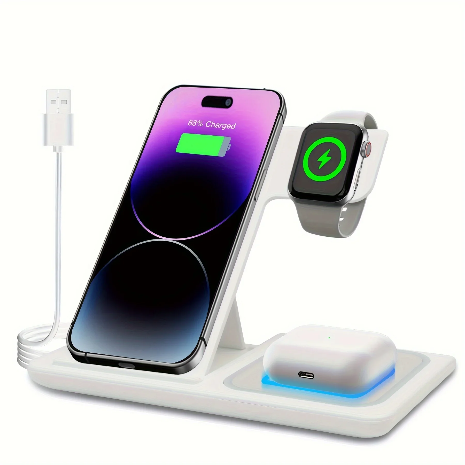 Portable 3 In 1 Fast Wireless Charger, FoldableFor IPhone 15 14 Pro Max 13 12, For IWatch 9 8 7 6 5 4 3 2 Se, For Airpods 3 Pro2