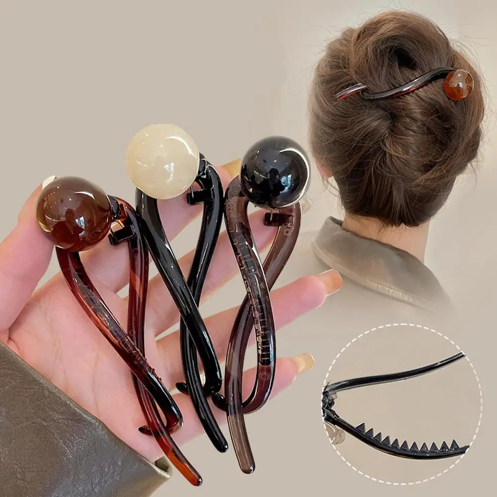 Pince à cheveux torsadée perle de café élégante pour femme, épingle à cheveux en forme de S, queue de cheval vintage, outil de coiffure, barrettes à pince requin, mode