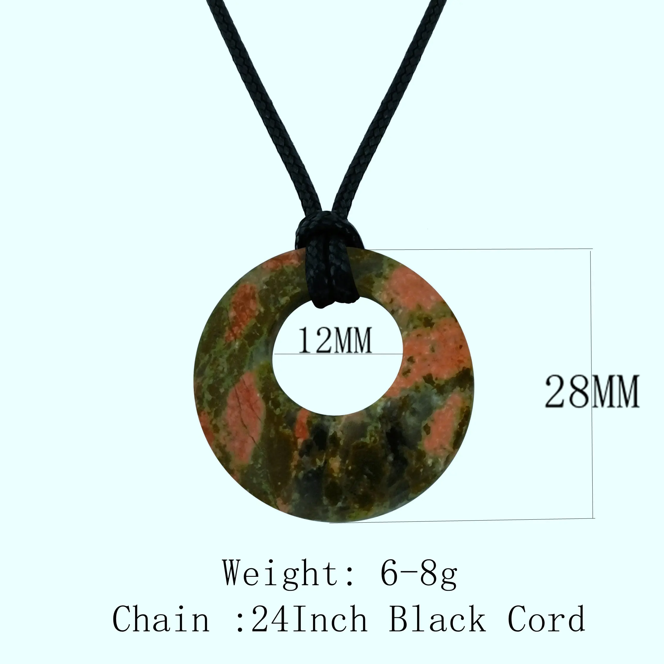 28mm Circle Donut Healing Crystals Necklace Natural Semi-Precious Chakra Gemstone Amulet Lucky Coin Donuts Charm Protection