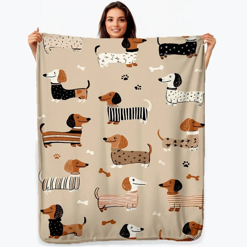 [1 Stück gemütliche Flanelldecke] 1 Stück gemütliche Flanelldecke – klassischer warmer Dackel-Delight-Druck
